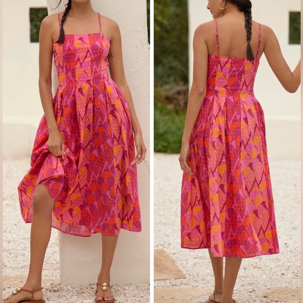 FARM Rio Pink and Orange Printed Strappy Midi Dress